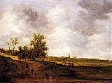 Jan van Goyen A rural landscape with peasants and a drover by a track, a village beyond painting